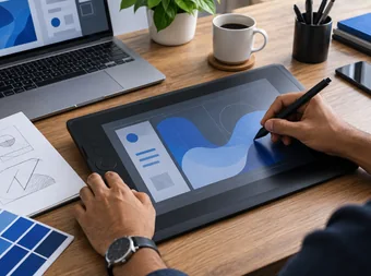 Designer using a stylus to plan an interface